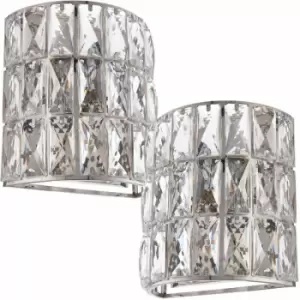 Image of Loops - 2 pack Crystal LED Wall Light Chrome & Clear Glass Shade Pretty Dimmable Lamp