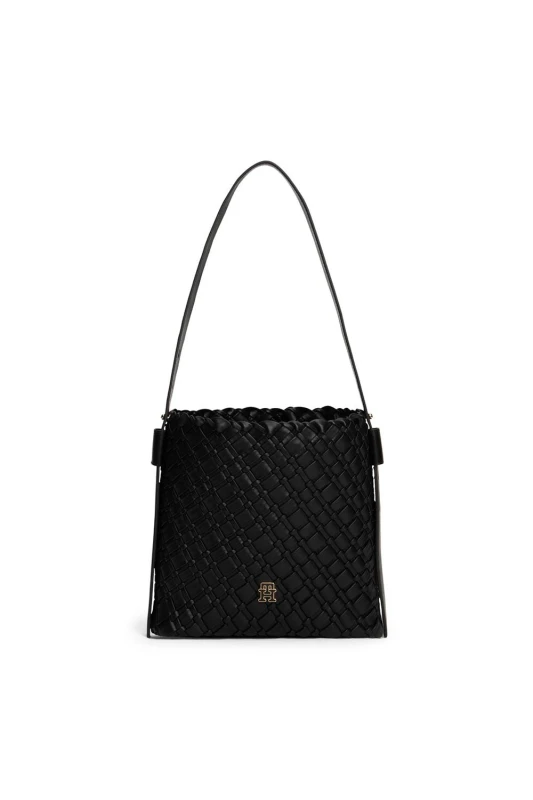 Image of Tommy Hilfiger Womens TH Braided Shoulder Bag Black Female One Size