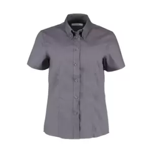 Image of Kustom Kit Ladies Corporate Oxford Short Sleeve Shirt (28) (Charcoal)