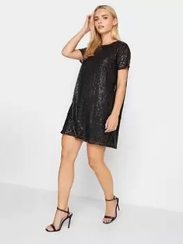 Image of PixieGirl Petite Sequin T Shirt Dress, Black, Size 12, Women