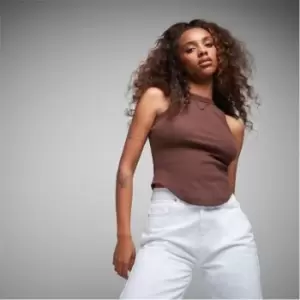 Image of Missguided Rib Extreme Racer Vest Top - Brown