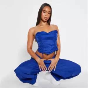 Image of I Saw It First Nylon Ruched Strapless Corset Top - Blue