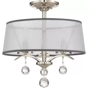 Image of 3 Bulb Semi Flush Light Crystal Accents White Shade Imperial Silver LED E14 40W