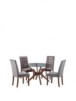 Image of Julian Bowen Chelsea 120 Cm Round Glass Dining Table + 4 Madrid Chairs