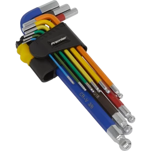 Image of Sealey 9 Piece Colour Coded Long Ball End Hex Key Set Imperial