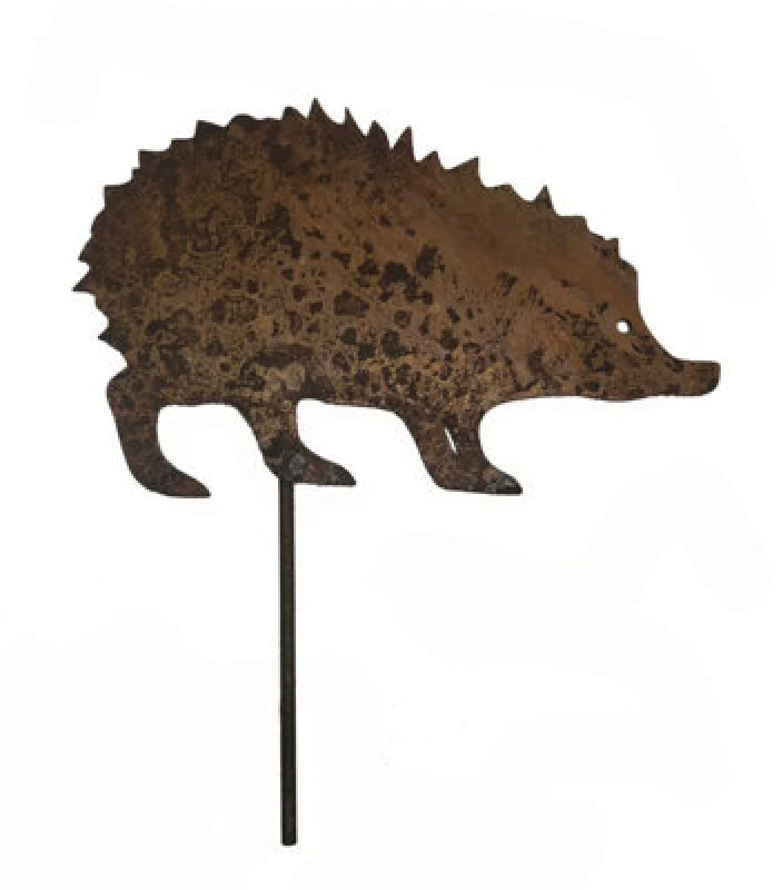 Image of Poppy Forge Hedgehog On Stake Bare Metal/ready To Rust - Steel - W26.7 X H16.5 Cm