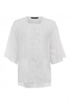 Image of French Connection Oni Cotton Embroidered Blouse White