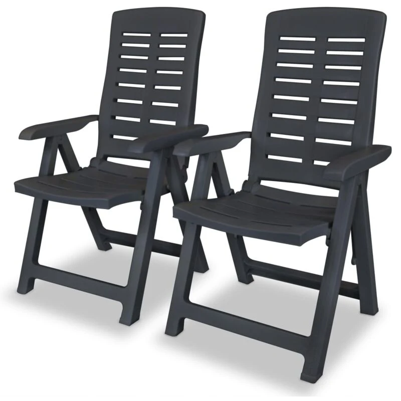 Image of vidaXL 2x Reclining Garden Chairs 60x61x108cm Plastic Anthracite Foldable Seat