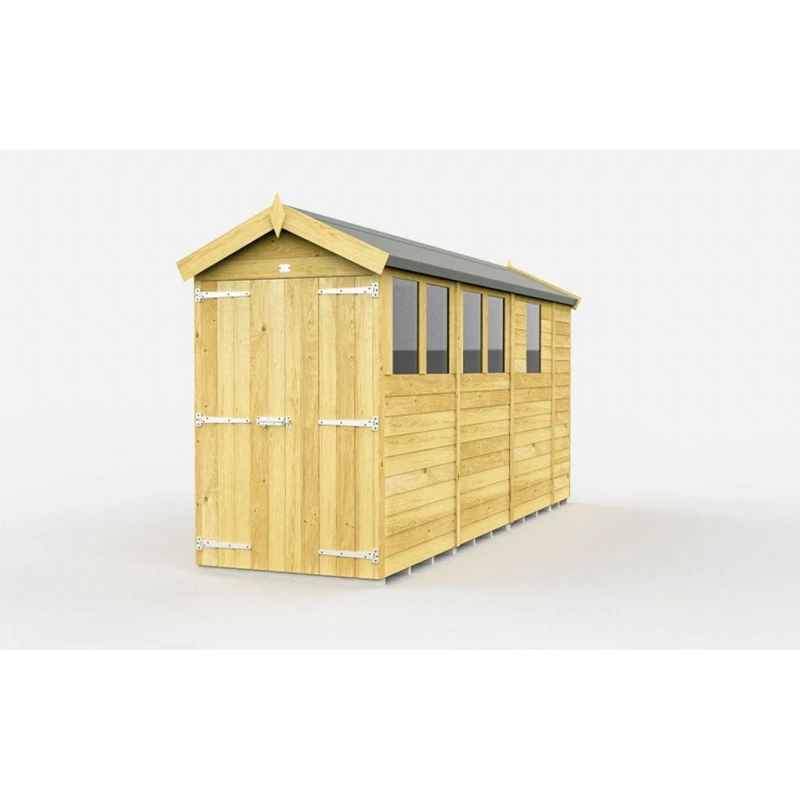 Image of Buttercup Farm 4 x 13 Feet Apex Shed - Double Door W/ Windows - L387 x W118 x H217cm in Brown Brown Unisex