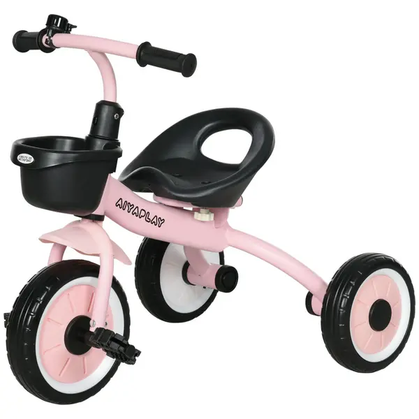 Image of AIYAPLAY Kids Trike, Tricycle, with Adjustable Seat, Basket, Bell, for Ages 2-5 Years - Pink
