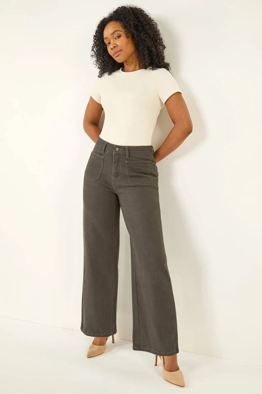 Image of Roman Womens Petite Cotton Stretch Pocket Jean in Taupe Size: 16 Taupe Female 16