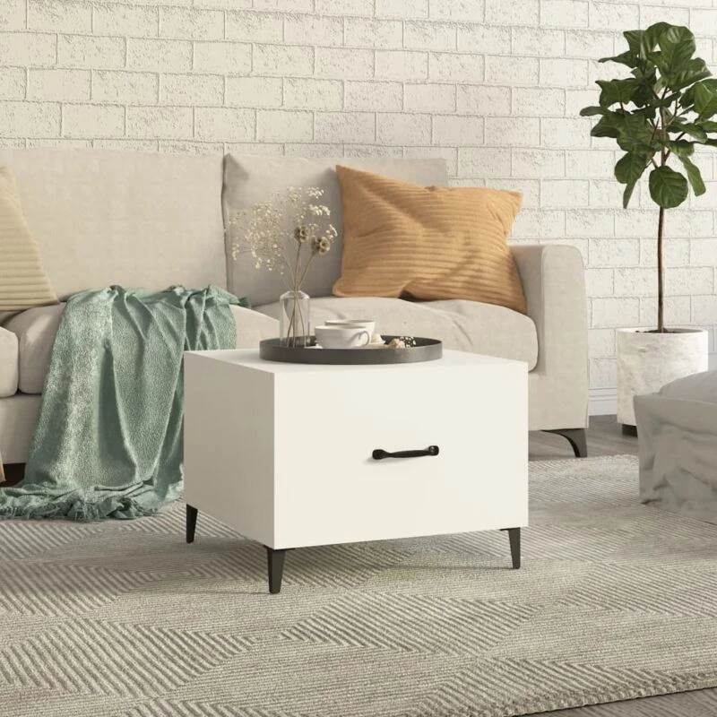 Image of Vidaxl Coffee Table With Metal Legs White 50X50X40 Cm, White 812726