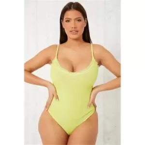 Image of I Saw It First Lime Green Rib Lace Trim Cami Bodysuit - Green