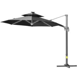 Image of Outsunny 3m 360 Spin Cantilever Parasol w/ Solar Lights, Power Bank and Base - Dark Grey