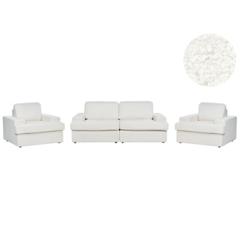 Image of Beliani Living Room Set 5 Seater Alla Boucle Off-White