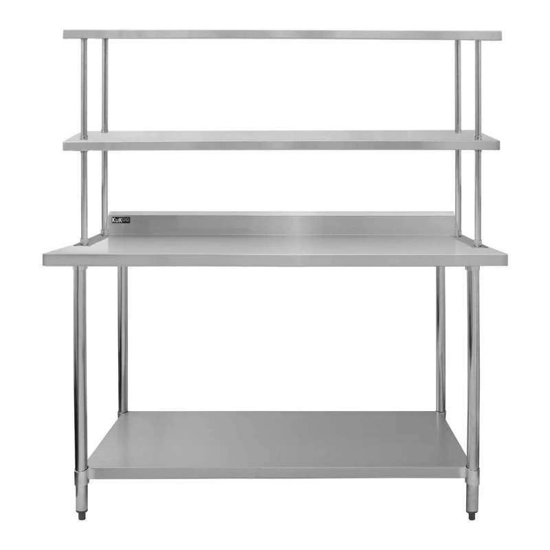Image of KUKOO Monster Shop - Kitchen Catering Table With Double Over-Shelf Work Bench Heavy 5055986136170