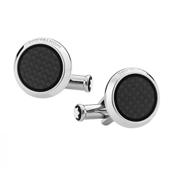 Image of Mont Blanc - Cufflinks, Round In Stainless Steel With Carbon-patterned Inlay - Cufflinks - Silver