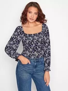 Image of Long Tall Sally Ditsy Square Neck Print Top - Black, Size 12, Women