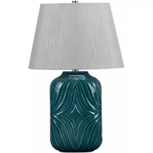 Image of Table Lamp Diamond Sculpted Pattern Turquoise Glaze Grey Shade LED E27 60W