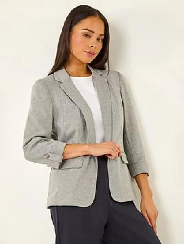 Image of Roman Womens Petite Pocket Ponte Blazer in Grey Size: 18 Grey Female 18