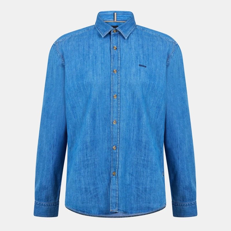 Image of Boss Mens Liam Kent Long Sleeve Denim Shirt Navy male S