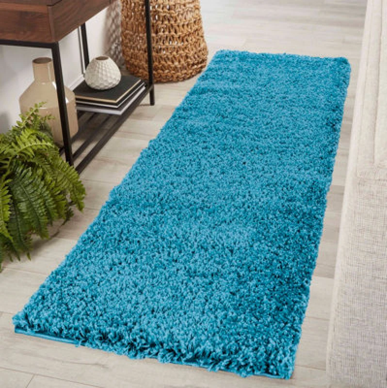 Image of Desire Rugs Plain Living Room Shaggy Area Rugs Teal Runner 60X220 Cm