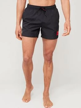 Image of HUGO Dominica Red Patch Logo Swim Shorts - Black, Size S, Men