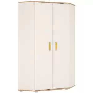 Image of 4Kids Corner Wardrobe in Light Oak and white High Gloss (orange handles) - Light Oak and white High Gloss (orange handles)