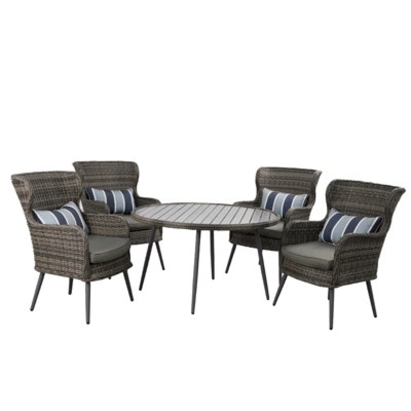 Image of FURNITURE ONE Furniture One - 5 pcs Luxury Rattan Dining Set & Table & Chairs Set - Grey Table A257-UK-K