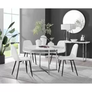 Image of Furniture Box Adley White High Gloss Storage Dining Table and 4 White Corona Black Leg Chairs