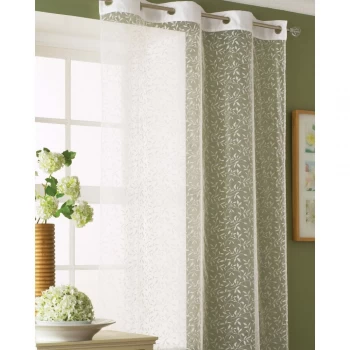 Image of Flock Leaf Voile Curtain Size: 140x228 - TJ Hughes