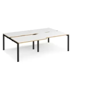 Image of Bench Desk 4 Person Rectangular Desks 2400mm With Sliding Tops White/Oak Tops With Black Frames 1600mm Depth Adapt