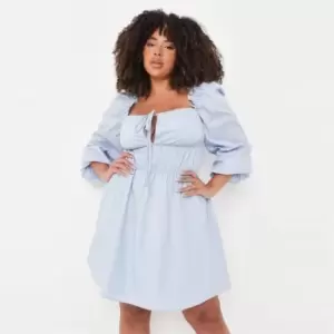 Image of Missguided Cotton Poplin Ls Milkmaid Dress - Blue