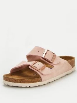 Image of Birkenstock Arizona Suede Two Strap Flat Sandal - Light Rose, Light Rose, Size 4, Women