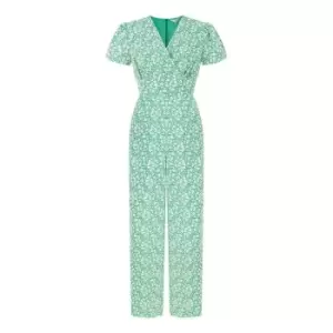 Image of Yumi Green Ditsy Floral Wrap Jumpsuit - Green