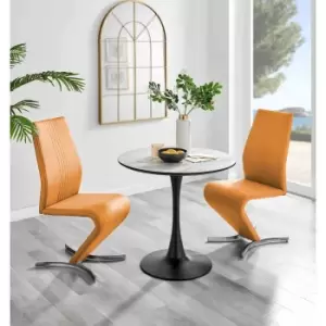Image of Furniture Box Elina White Marble Effect Round Dining Table and 2 Mustard Willow Chairs