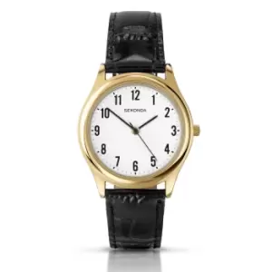 Image of Sekonda Classic Quartz White Dial Black Leather Strap Mens Watch 3623