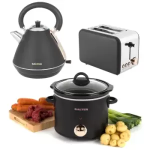 Image of Salter 1.7L Pyramid Kettle, 2 Slice Toaster & 3.5L Slow Cooker Set