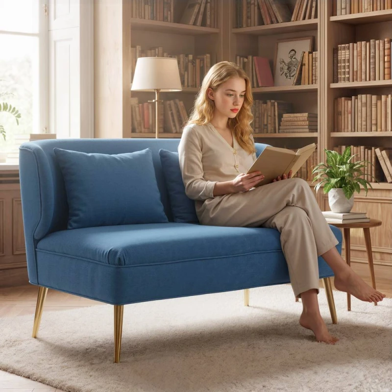 Image of HOMCOM 2 Seater Sofa, Small Sofa with Wing Back, Thick Seat in Dark Blue Dark Blue Unisex 2 Seater