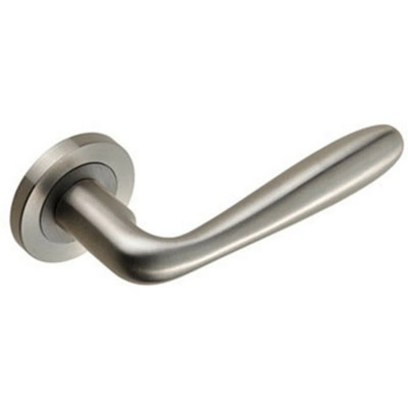 Image of Loops PAIR Smooth Rounded Bar Handle on Round Rose Concealed Fix Satin Steel Metallics