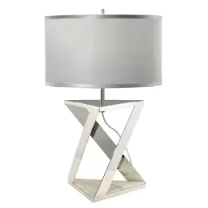 Image of Table Lamp Silver Grey Cylinder Shade Nickel White Marble LED E27 60W