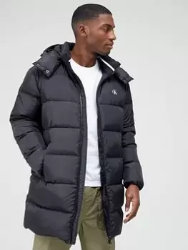 Image of Calvin Klein Jeans Essential Long Padded Hooded Down Jacket - Black, Size S, Men