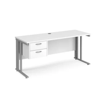 Image of Office Desk Rectangular Desk 1600mm With Pedestal White Top With Silver Frame 600mm Depth Maestro 25 MCM616P2SWH