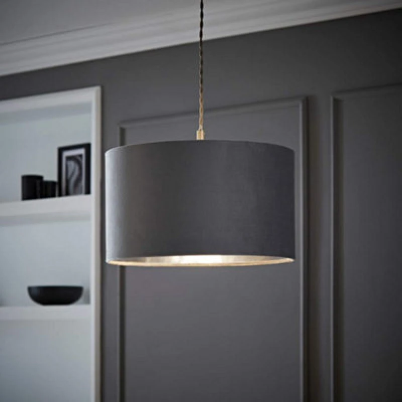 Image of ValueLights ValueLights Reni Pale Grey Velvet with Chrome Inner Easy Fit Ceiling Lamp Shade Size: Medium Pale Grey Medium Unisex 5016529270645