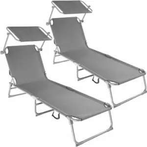Image of Tectake - 2 Sun loungers with sun shade - reclining sun lounger, sun chair, foldable sun lounger - grey - grey