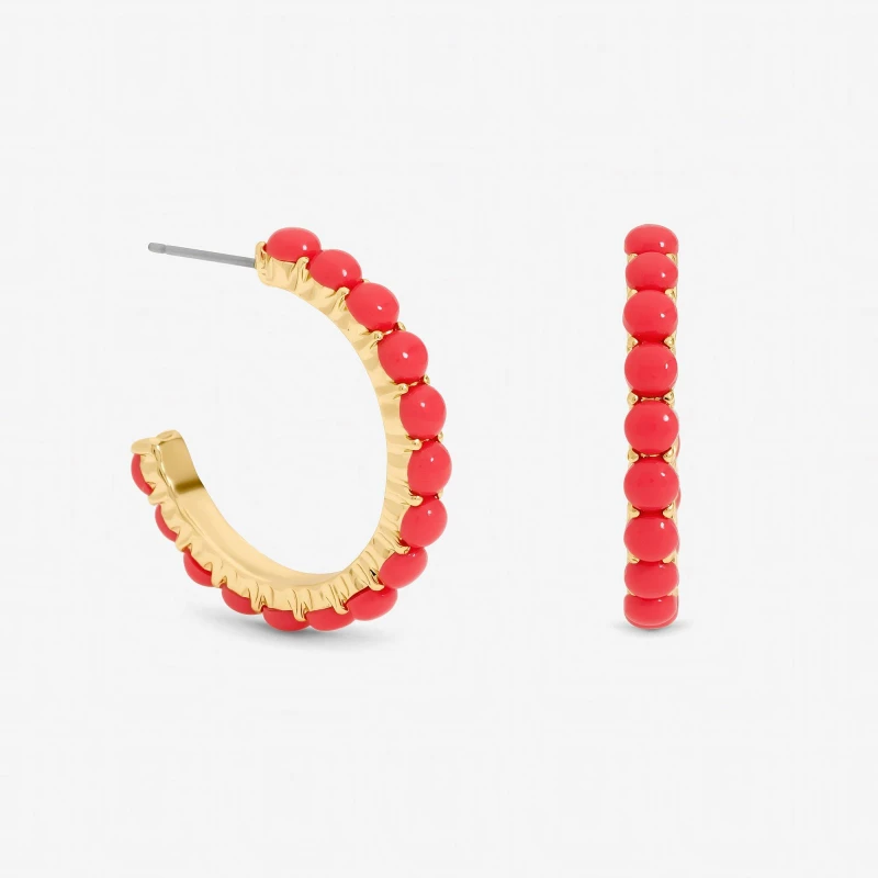 Image of Mood Gold Plated and Coral Bead Hoop Earrings Gold female One Size