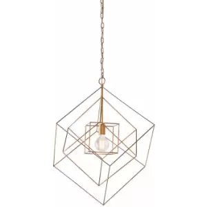 Image of Large Angular Ceiling Pendant Light - Antique Gold Leaf Finish Frame - Dimmable