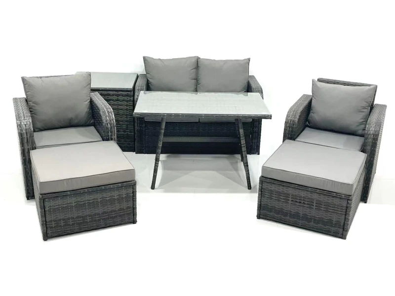 Image of Fimous Outdoor Garden Furniture Set with Reclining Chair 2 Big Footstool Side Table Dark Grey