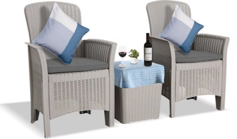 Image of CENTURION SUPPORTS Centurion Supports - ophelia 3 Piece Rattan Garden Furniture High Back Armchair Set with Side Table in Grey Ophelia Set Grey