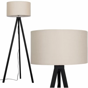 Image of Black Wood 150cm Tripod Floor Lamp - Beige - No Bulb